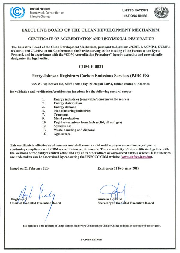 UNFCCC Certificate